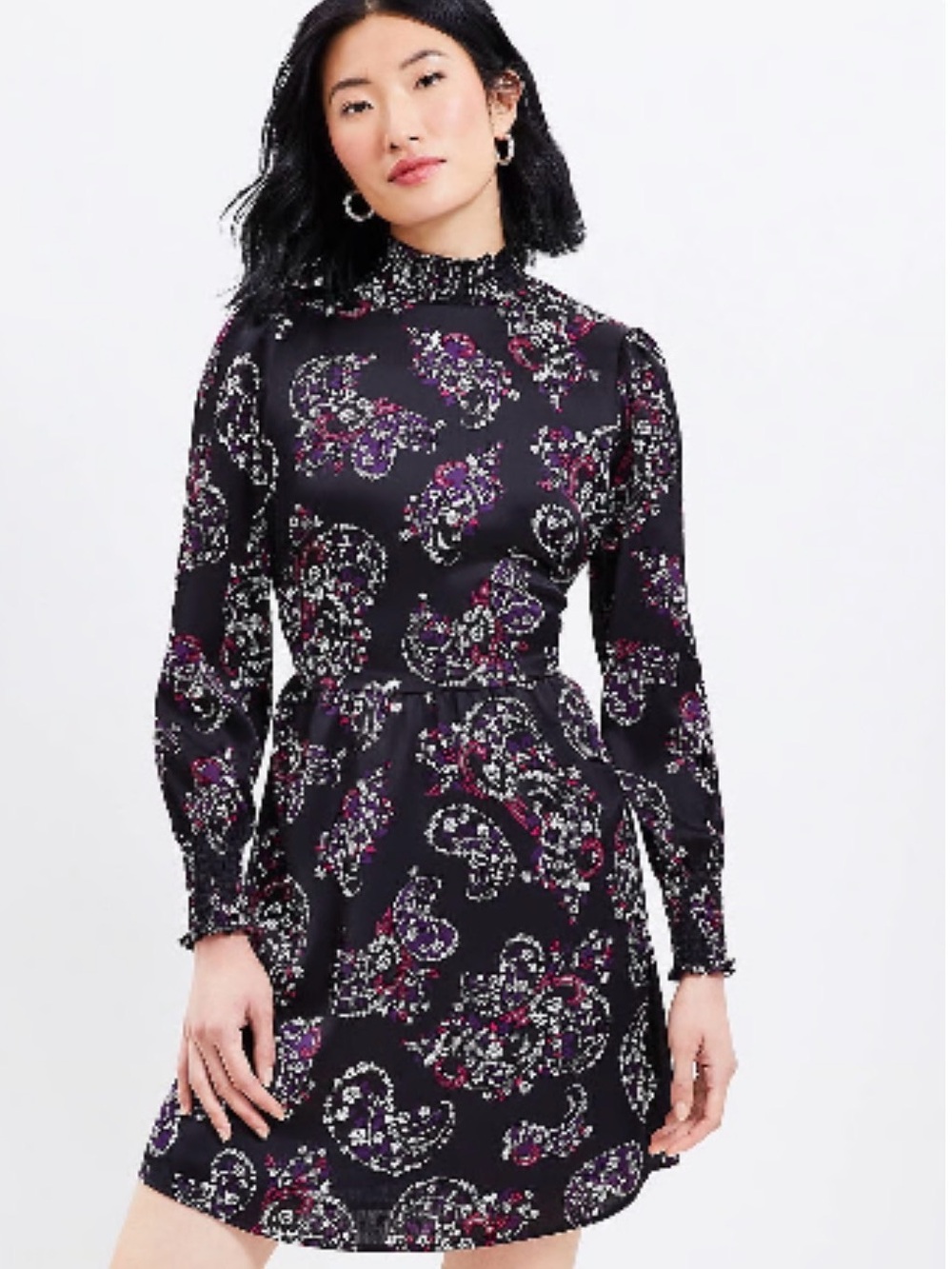 New with Tags - Black Paisley Long-Sleeve High-Neck Mini Deja